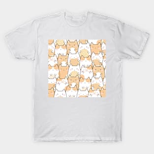 Kawaii Cute Cats Pattern Orange T-Shirt